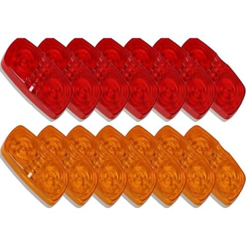 LED Trailer Marker Bullseye Light Diodes Light Indicator Double Bubble Surface Mount Camper (7 Red + 7 Yellow)