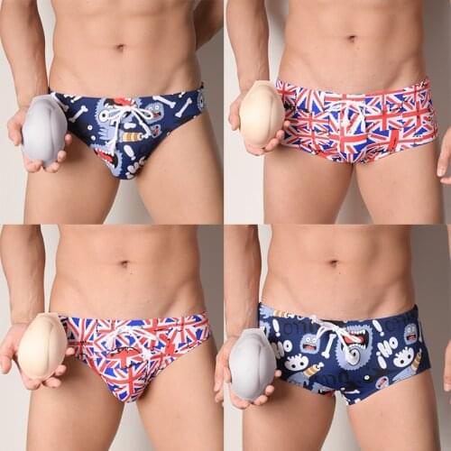 Men Briefs Sexy Swimming Padded Push Up Panties Drawstring Swimwear Swimsuit Trunks Beachwear Bikini Printed Seamless Underwear