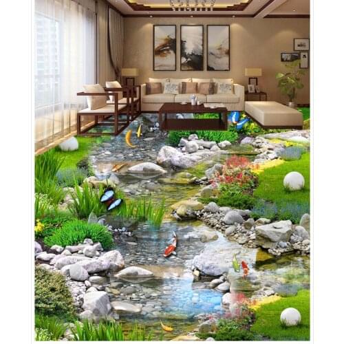 Waterproof wall murals Park landscape water grass carp 3D floor pvc self-adhesive wallpaper Home Decoration