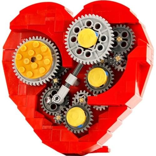 Clockwork Heart Diecast Model Building Blocks Moc High-Tech Mechanical Gear Rotation Red Love Creative Bricks Toys For Children