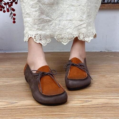 YourSeason Spring Autumn Ladies 2021 Flats Genuine Leather Concise Shallow Leisure Women Lace Up Shoes Mixed Colors