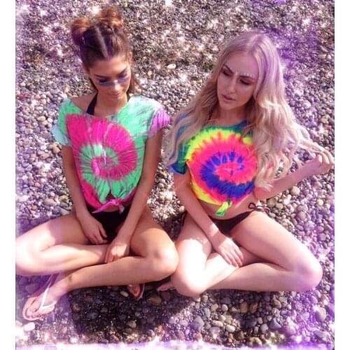 WomenS Summer Casual Crop Top, Short-Sleeved Tie Dye Psychedelic Bandage T-Shirt Fashion Personality