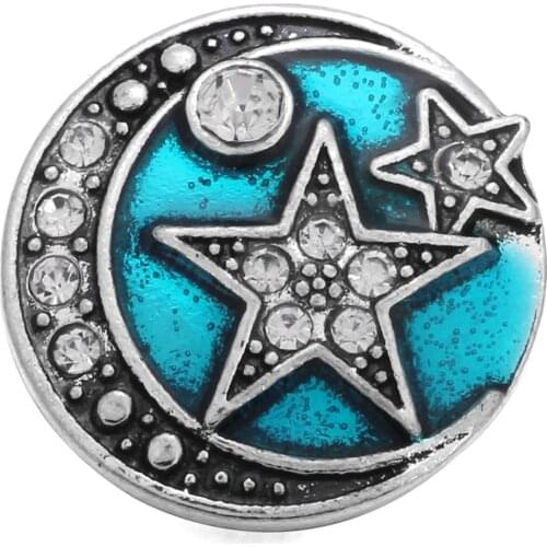 10pcs/lot New Snap Jewelry Rhinestone Blue Star Metal Snap Buttons Fit Ginger 18mm Snap Button Bracelet Bangles For Women