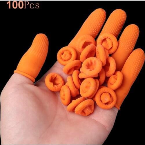 100PCS Reusable Finger Cover Natural Rubber Gloves Non-slip Latex Finger Cots Fingertips Protector Gloves Disposable Tool