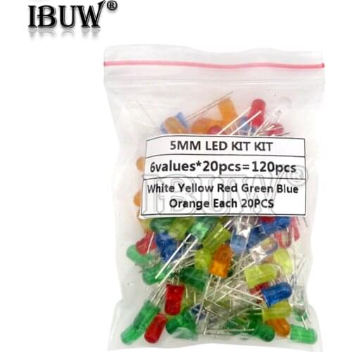120PCS 6color X 20PCS 5mm LED Light Assorted Kit DIY LEDs Set White Yellow Red Green Blue Orange