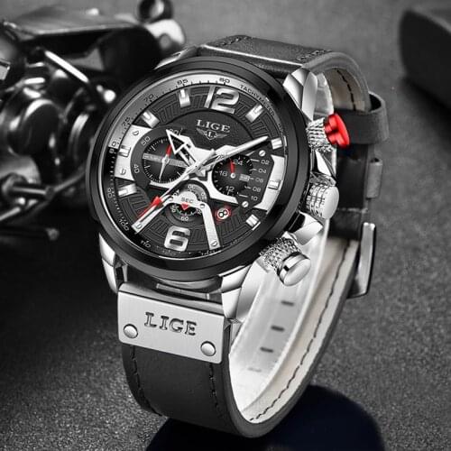 2021 Watches Mens LIGE Top Brand Luxury Sports Watch Men Fashion Automatic Calendar Leather Wrist Watch For Men Black Male Clock