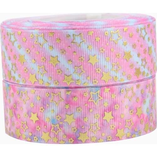 22mm gold/silver foil printed glowing star ribbon Accessory hairbow headwear DIY handmade hair bows accessories 10/25/50 yards