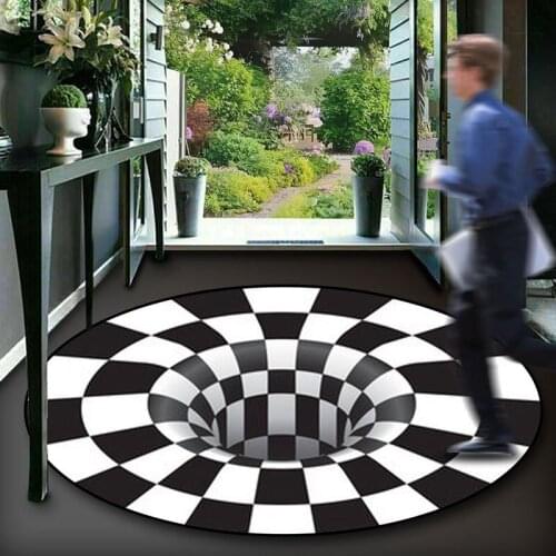 3D Vortex Circle Rug Black and White Stereo Vision Carpet Phantom Ring Rug Bedroom Living Room Abstract Floor Mat Home Carpet