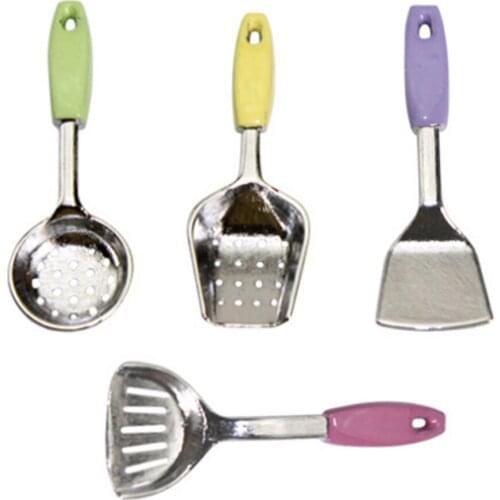 4Pcs 1/12 Dollhouse Tools Metal Color Spatulas Cookware Kitchenware