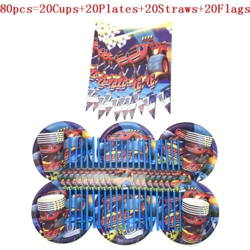 80Pcs Blaze and the Monster Machines Birthday Party Sets Decorations Paper Cups Plates Kids Boys Children Day Party Supplies Car