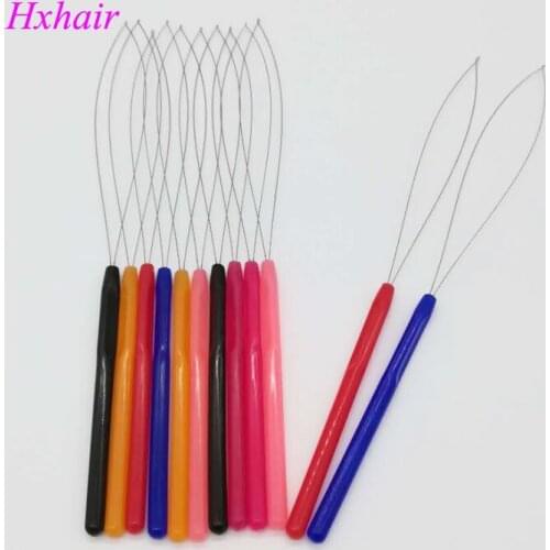 Freeshipping - 50pcs Plastic Handle Threader / Stainless Steel Wire / Pulling Micro Rings Links / Loop Hair Extension Tools