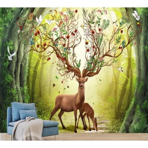 Free Shipping Nordic Fantasy Forest Elk High-End Best Sofa Background Wall Painting Custom 3D Living Room Wallpaper Cafe Mural