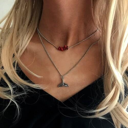 Boho layer Shell Necklace Chain Gold Fishtail Pendant Necklaces Fish Tail Necklace Chain Fashion Jewelry for Women and Girls