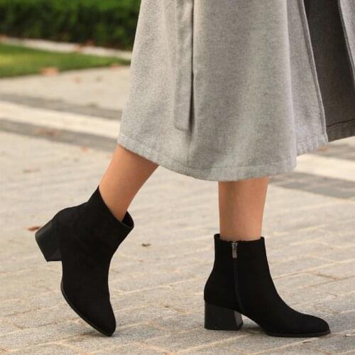 Mio Gusto Brand Anette Suede Beige, Blac Tan Colors High Quality Warm Winter Women 's Ankle Boots , platform boots , women boots , goth , shoes for women 2020