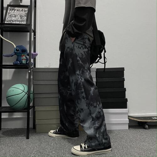 Tie-dye Wide leg pants female gothic vinateg casual oversize loose straight leg pants streetwear punk Harajuku hip-hop trousers