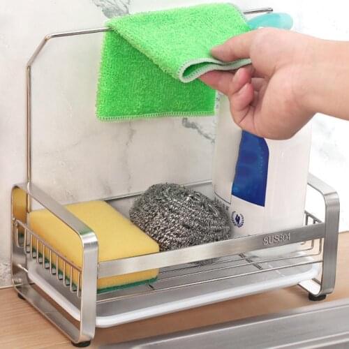 Towel Sponge Organizer Kitchen Sink Rack Soap Draining Storage Basket Stainless Steel Sink Tray Racks Brush Soap Holder Rack