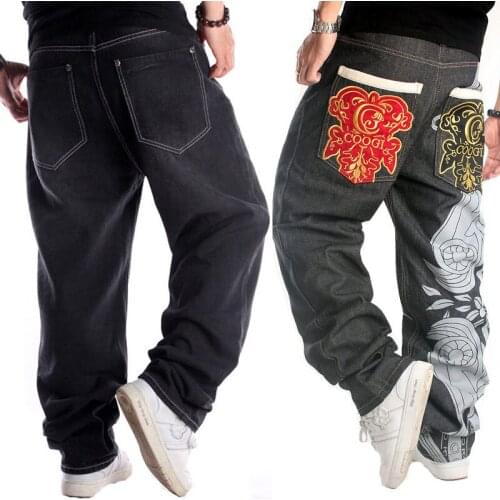 Jeans For Men Men Street Dance Hiphop Jeans Fashion Embroidery Black Loose Board Denim Pants Overall Male Rap Hip Hop Jeans
