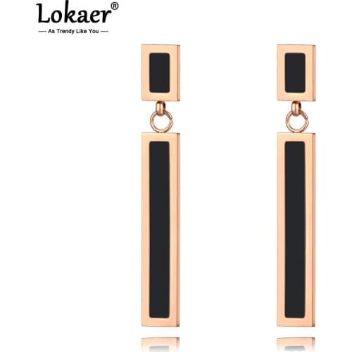 Lokaer Hyperbole Punk Stainless Steel Geometric Rectangle Earrings Bohemia Black Acrylic Earrings Jewelry For Women Girls E20083