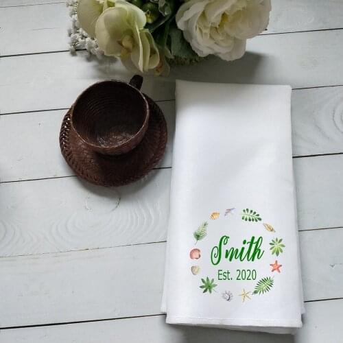 Personalized Name Beach Wedding Tea Towel Custom Family Tea Towel Customized Print Logo Hotel Restaurant Tea Towel Cloth Napkin