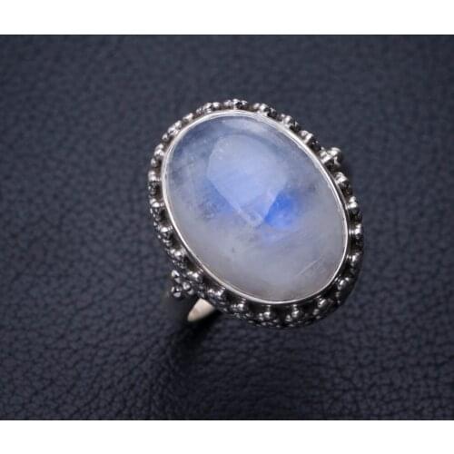 StarGems Natural Rainbow Moonstone Handmade 925 Sterling Silver Ring 7.75 E3085