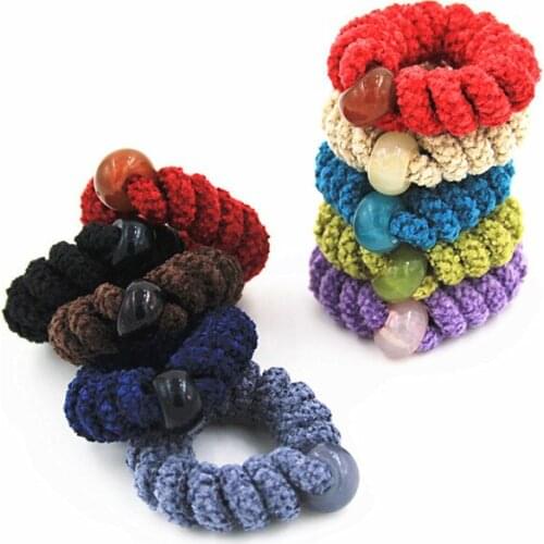 Korean hair accessories wholesale ten color selection acrylic beads linen rubber band hair ring hair rope