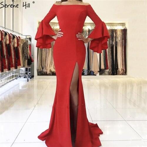Red Mermiad Prom Long Elegant Dresses 2020 Simple Off Shoulder Chiffon Evening Party Gowns Real Photo LA6197