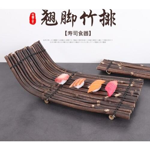 Japanese style creative foot nature bamboo weaving tray small raft sushi saucer sashimi tray tea mat cup cushion cup holder