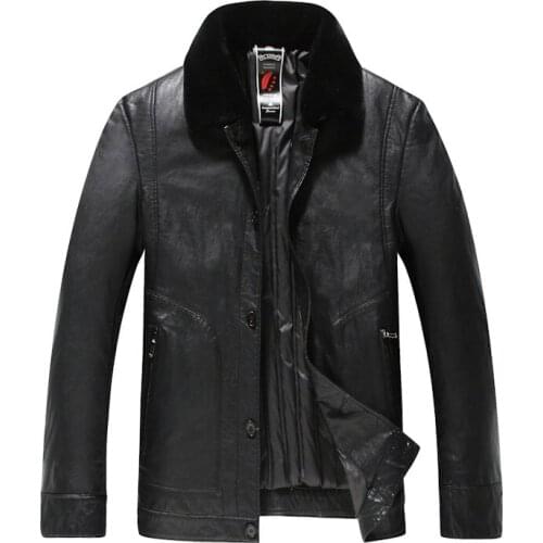 Plus size 8XL Mens Real Leather Down Jacket Men Lambskin Black Winter Warm Genuine Leather Jacket with Sheep Fur Collar Coat