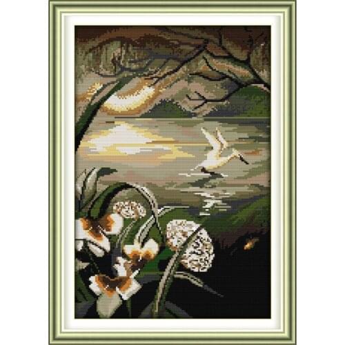 Moonlight over the Lotus Pond counted 11CT 14CT DIY kit Chinese wholesale Cross Stitch embroidery needlework Sets home decor