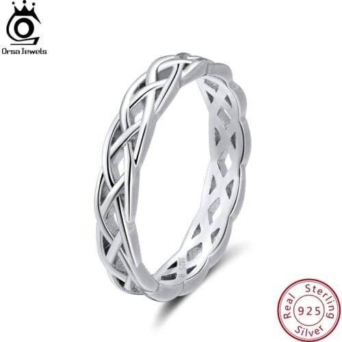 ORSA JEWELS 100% 925 Sterling Silver Female Rings Twisted Shape Finger Ring Wedding Band Women Jewelry Drop Shipping 2019 OSR62