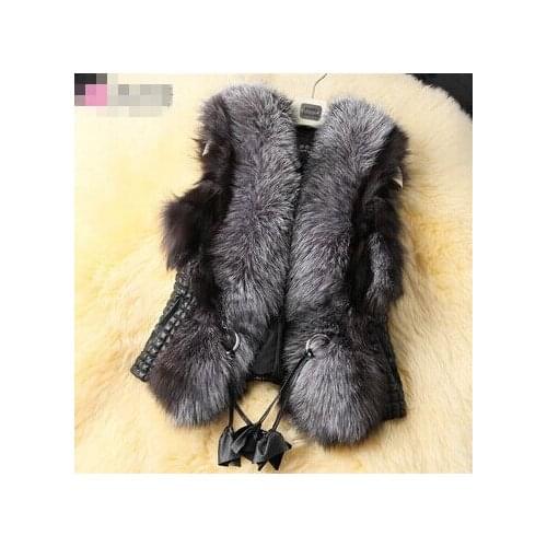 Autumn and winter womens fashion faux fox fur vest outerwear ladys winter faux fur leather waistcoat plus size 3XL