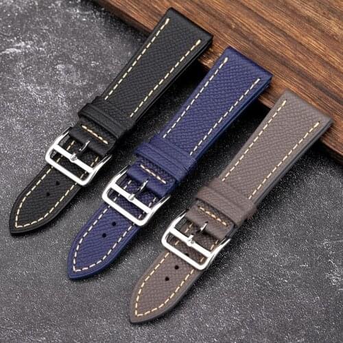 Handmade Leather Watchband Suitable For Palm Pattern Head Layer 20 21 22 24MM, Super Soft Blue, Black Gray Bracelet