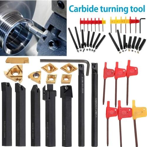 1 Set 12mm Shank Lathe Turning Tool Holder Boring Bar lathe tools lathe cutter Metal Turning Rod Industrial with Carbide Inserts