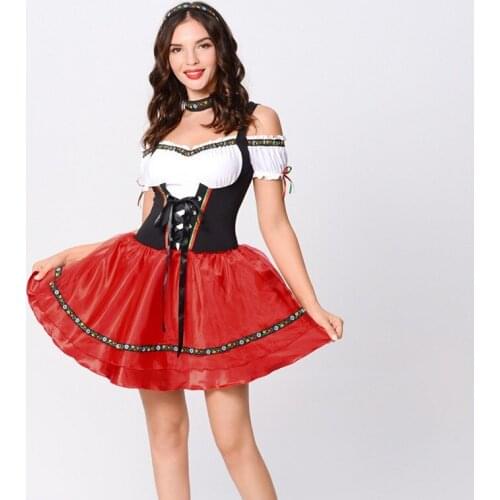 Traditional Carnival Oktoberfest Dirndl Costume Tavern Waitress Maid Bar Outfit Cosplay Halloween Fancy Party Dress 2021