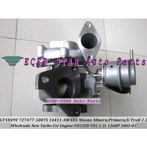 GT1849V 727477 727477-5007S 14411-AW40A Turbo Turbocharger For NISSAN X-Trail Almera Primera 2003-2005 YD22ED YD1 2.2L DI 136HP