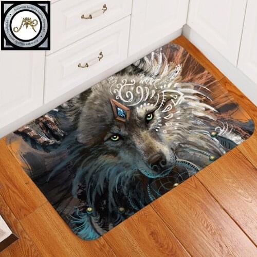 Wolf Warrior by SunimaArt Bath Rugs Non-slip Soft Area Rug for Living Room Wolf With Dreamcatcher Doormats Outdoor tapete