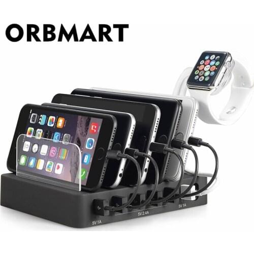ORBMART 6 Port USB Charging Dock Station Holder Stand For iPhoneX iPhone 8 8 Plus 7 6 6s Plus Apple Watch iPad Universal Charger