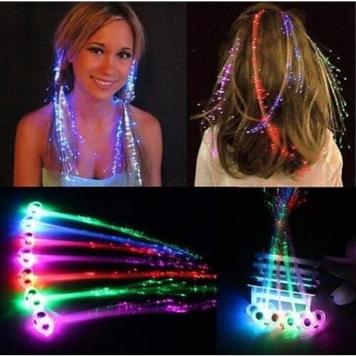 50pcs Party LED Lights Hair Light Up Fiber Optic Hair Barrettes Extensions Light Flashing Fiber Optic Hair Braid Barrettes Clip