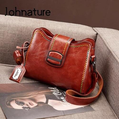 Johnature 2021 New Fashion Crossbody Bags For Women Versatile Retro Large Capacity Solid Color Pu Leather Female Shoulder Bag