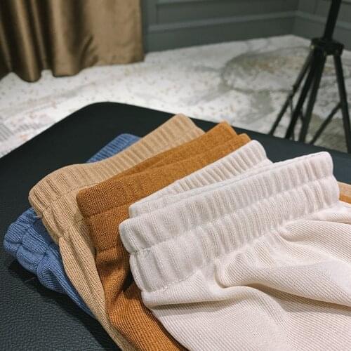 Obrix Female Casual Style Pants Loose Wide Leg Elastic Waist Shortened Length Light Pants For Women