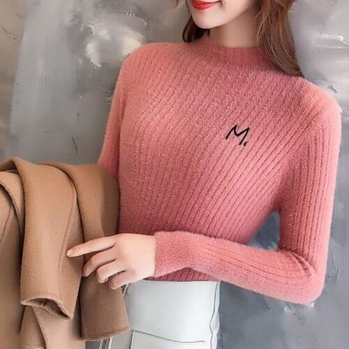 Imitation Mink velvet Sweater Female Knit Pullover Jumper 2021 Spring Autumn New Half Turtleneck Bottoming Shirt Korean Knitwear