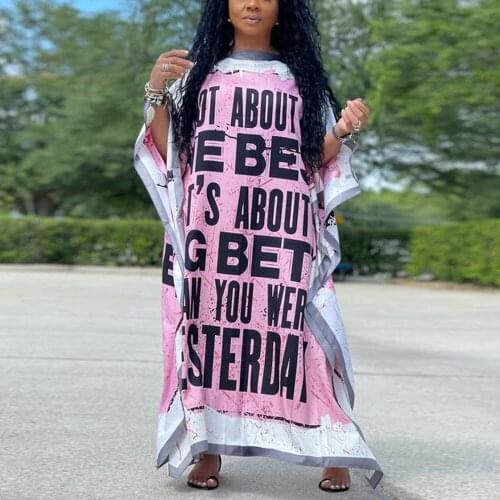 Loose Dresses for Ladies 2021 Batwing Sleeve Pink Letter Print Fashion High Street Wear Ankle Length Evening Night Party Vestido