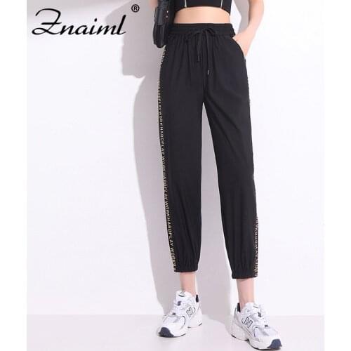 Znaiml New Summer Women Clothing Overalls Casual letters Ankle-Length Harem Pants Korean Elastic Waist Quick-Drying Cargo Pants