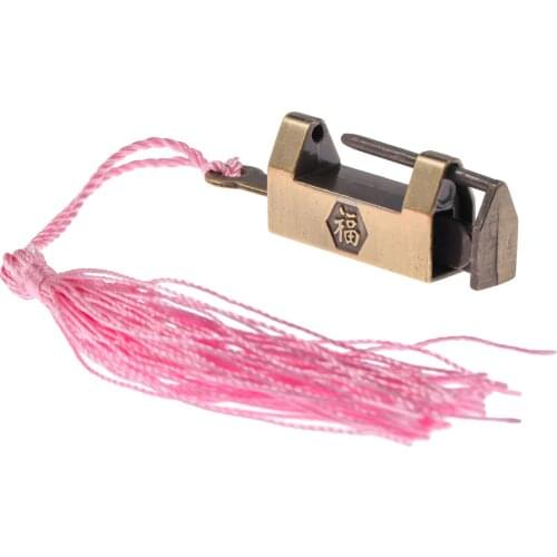 1set Padlock + Key Tassel Metal Chinese Character "Blessing" Pattern Antique Bronze Retro Lock Jewelry Box Cabinet 31*17*10mm