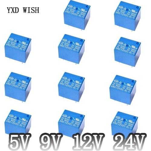 10pcs Relays SRD-05VDC-SL-C SRD-09VDC-SL-C SRD-12VDC-SL-C SRD-24VDC-SL-C 5V 9V 12V 24V 10A 250VAC 5PIN Relay