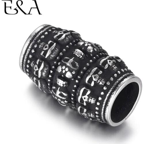 2pcs Stainless Steel Tube Beads Skull Big Large Hole 8mm Slider Charm DIY Men Leather Cord Bracelet Making Jewelry Accessories