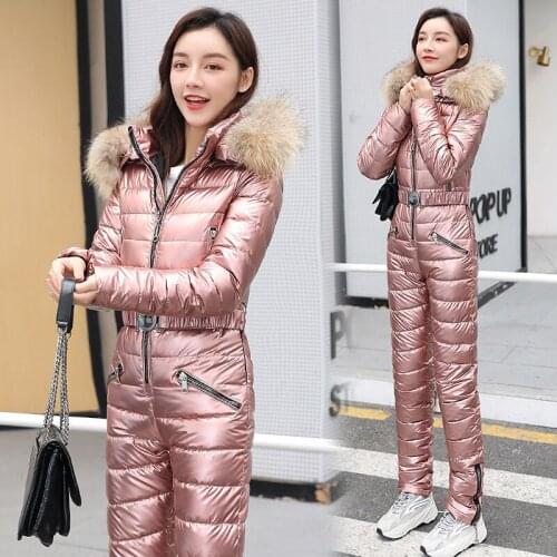 2021 Winter Womens Hooded Jumpsuits Parka Cotton Padded Warm Sashes Ski Suit Straight Zipper One Piece Casual Tracksuits X336