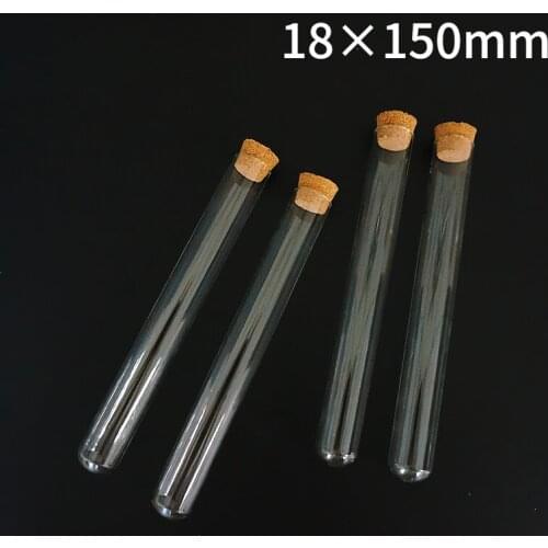 24pcs/lot 18x150mm Clear Round Bottom Glass Test Tubes With Cork Wooden Stoppers Laboratory Supplies