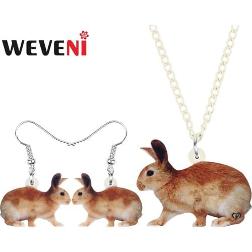 WEVENI Acrylic Brown Easter Hare Rabbit Bunny Jewelry Sets Long Animal Earrings Necklace For Women Kids Classic Gift Decoration