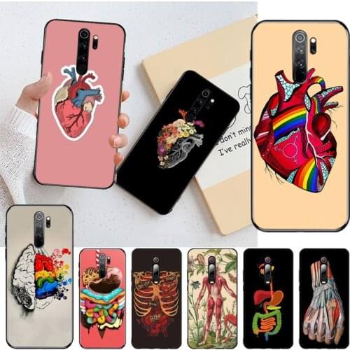 Cartoon human organ heart Soft black Phone Case for Redmi Note 9 8 8T 8A 7 6 6A Go Pro Max Redmi 9 K20 K30
